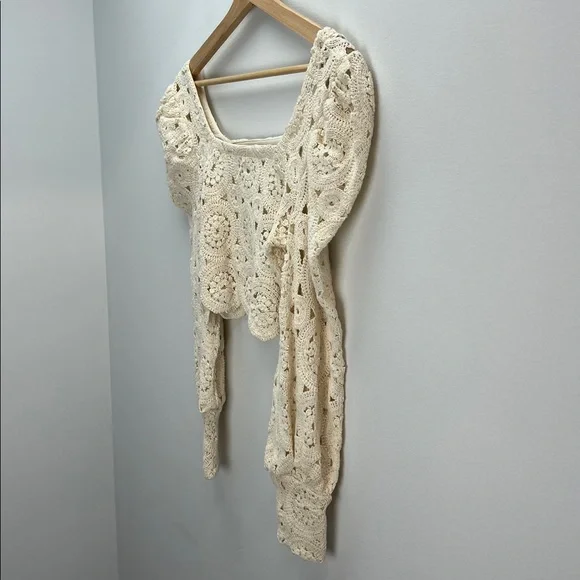 Zara Crochet Lace Crop Top Cream Cropped Womens Medium Victorian Cottagecore - Picture 4 of 8